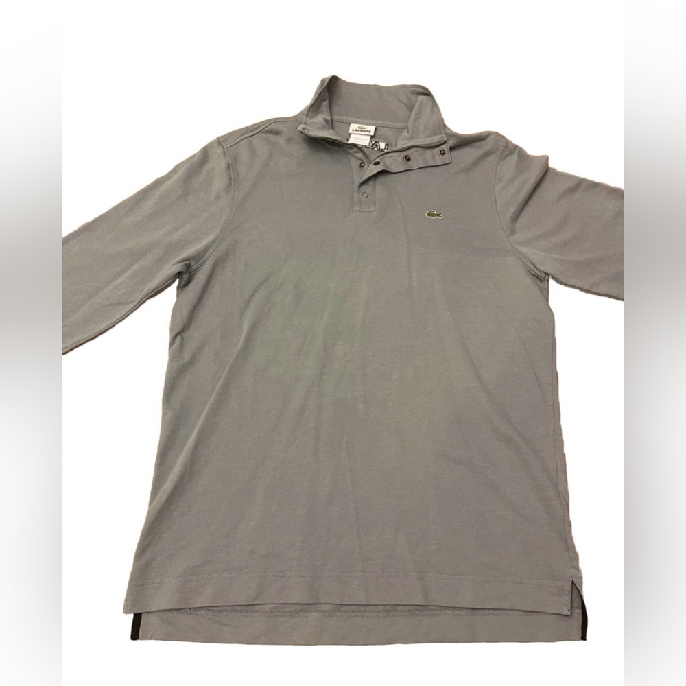 Lacoste 1/4 Snap Long Sleeve Heavyweight Cotton Pullover Storm Gray men’s Sz 4